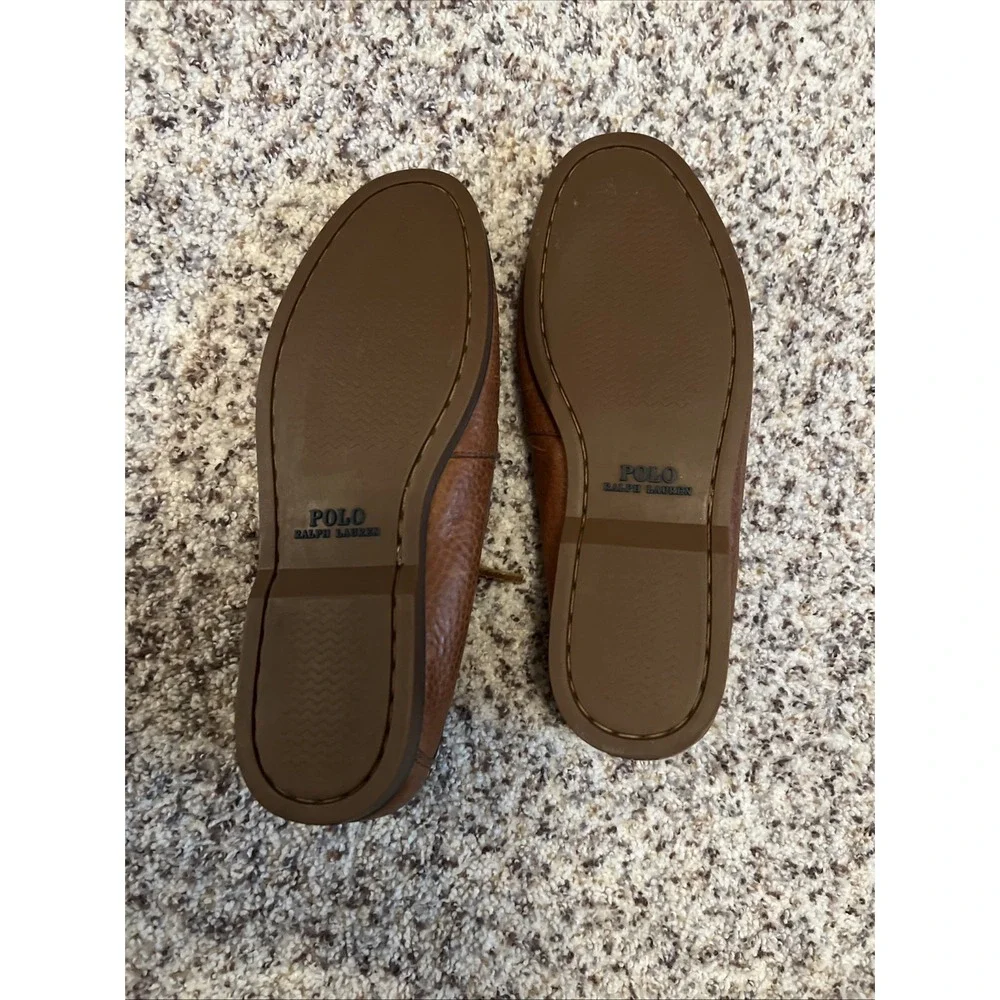 Polo Ralph Lauren New Bienne Tan Leather Boat Shoe Loafer Size 8.5 Lace Up